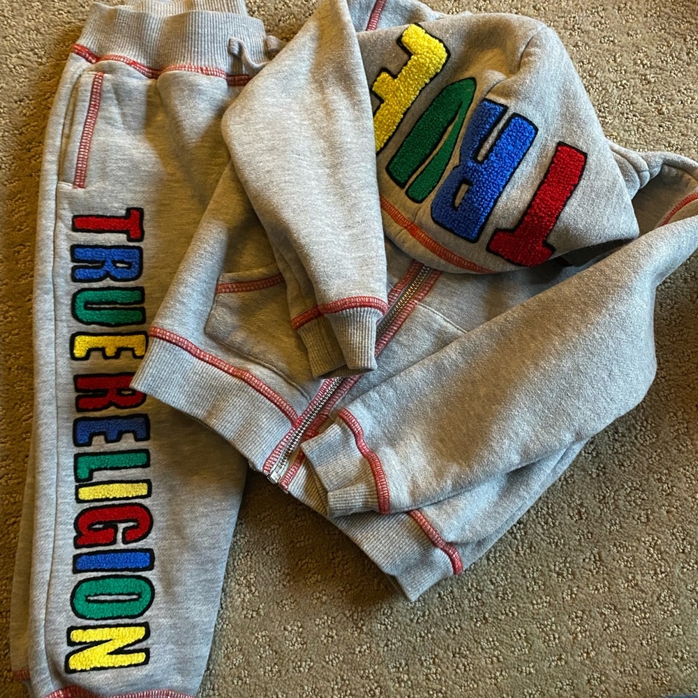 True Religion Kids Gray Jumpsuit with Colorful Lettering